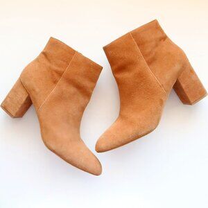 Splendid Anthropologie Tan Suede Leather Block Heel Ankle Boots Booties Size 9